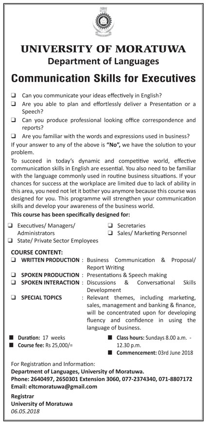 Communication Skills for Executives - Department of Languages - University of Moratuwa